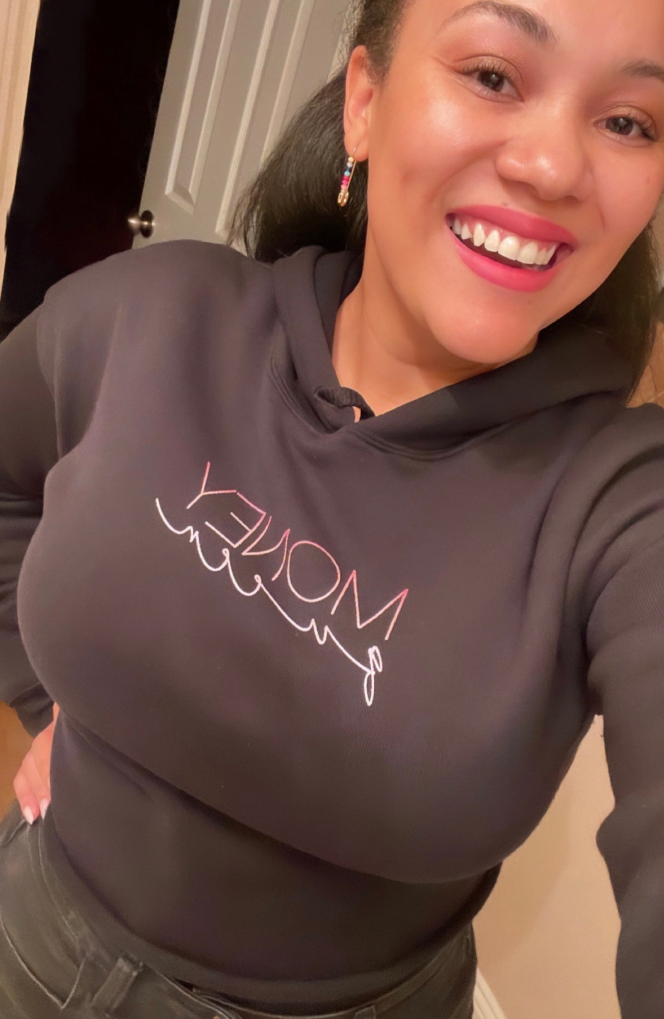 Money Queen Cropped Hoodie- Pink Ombre Text