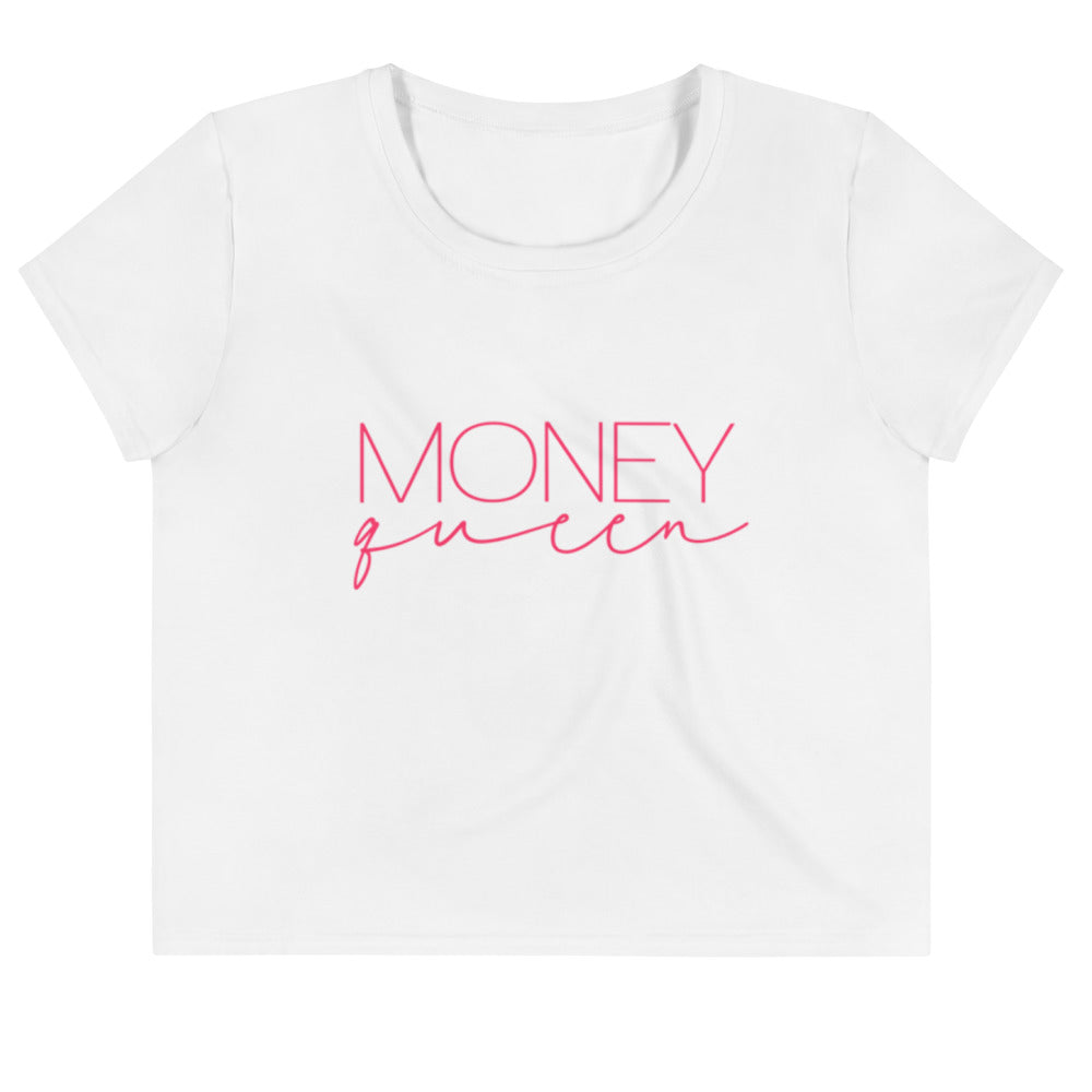 Money Queen Crop Top - Pink Text