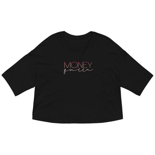 Money Queen Drop Shoulder Crop Top - Pink Ombre Text