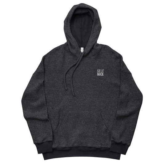 Self Made Sueded Fleece Hoodie- White Embroidered Text